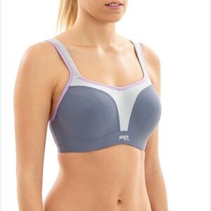 Panache Gray Sports Bra with Lilac Trim and White Mesh